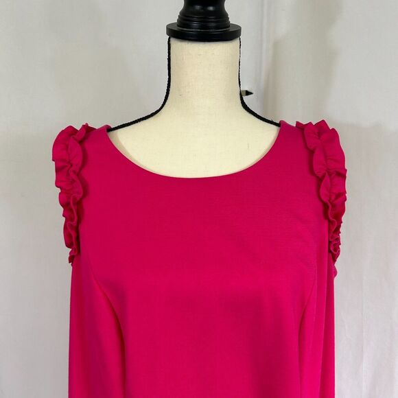 TALBOTS RSVP Hot Pink Sheath Pencil Sleeveless Dress w/ Ruffle Sz 14WP  petite - Picture 5 of 10